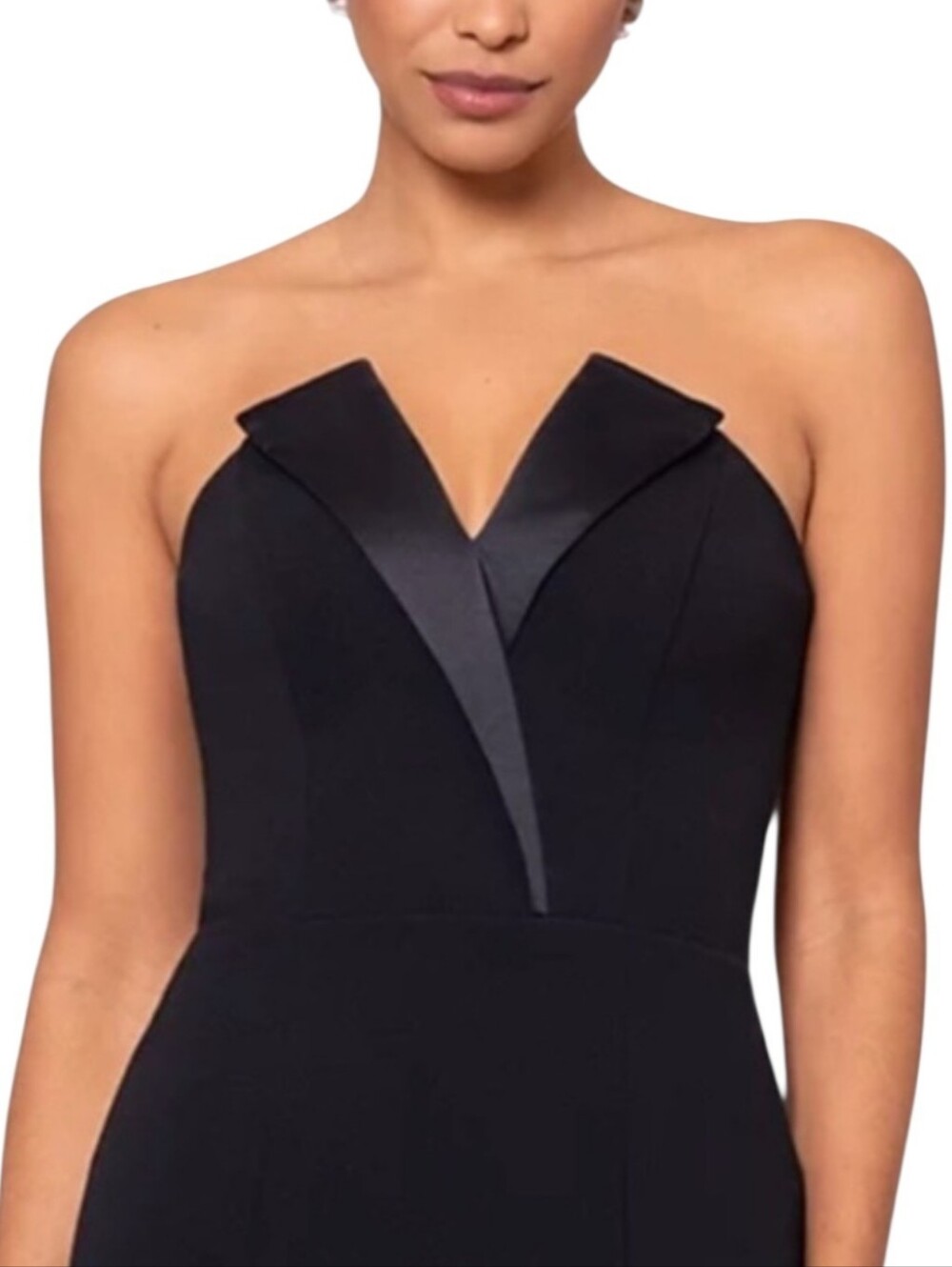 Betsy & Adam Black Strapless Tuxedo Maxi Gown Size 6 - Picture 2 of 8